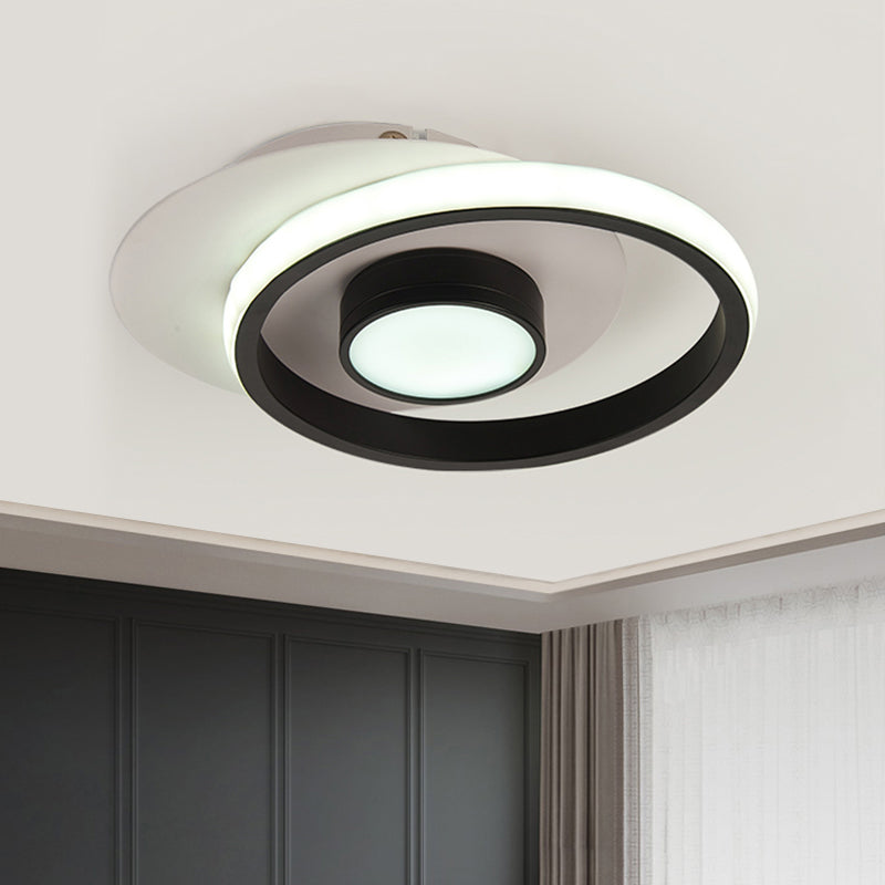 Ring Flush Mount Lamp Modernist Metallic Gold/Black-White LED Flushmount Light for Corridor, Warm/White Light