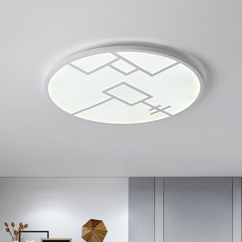 Modernist Round Ceiling Mounted Light Metal Living Room LED Flush Mount Fixture in Black/White with Geometric Pattern