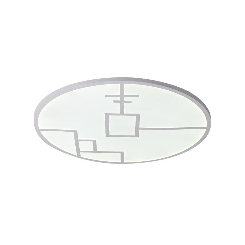 Modernist Round Ceiling Mounted Light Metal Living Room LED Flush Mount Fixture in Black/White with Geometric Pattern
