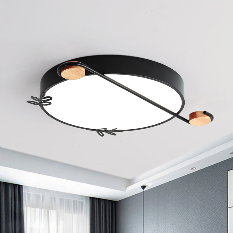 16"/19.5" Wide Drum Metallic Flushmount Lighting Simple Black/Grey/White LED Ceiling Light Fixture for Bedroom