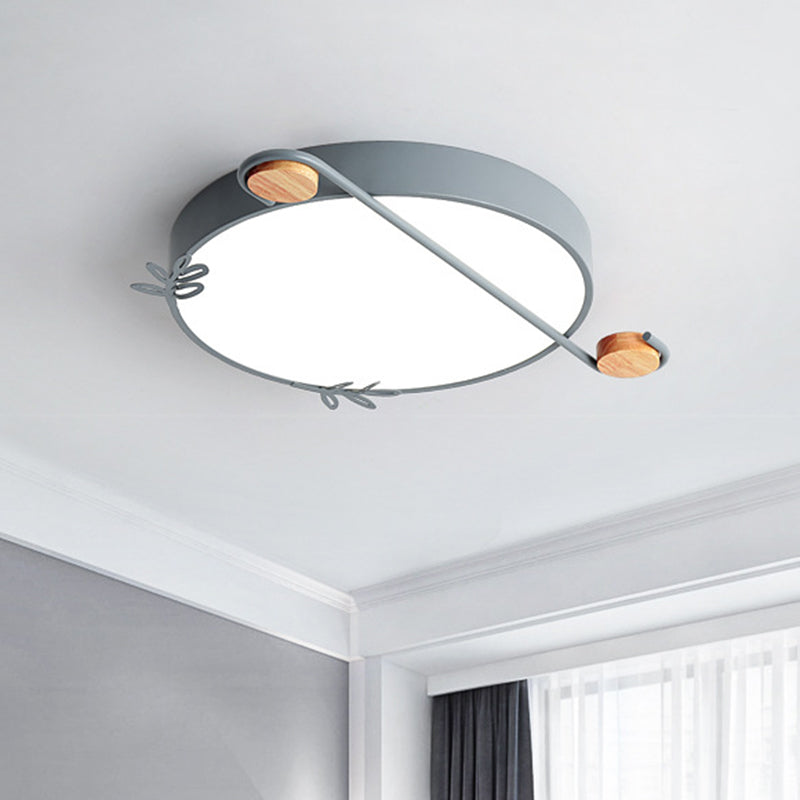 16"/19.5" Wide Drum Metallic Flushmount Lighting Simple Black/Grey/White LED Ceiling Light Fixture for Bedroom