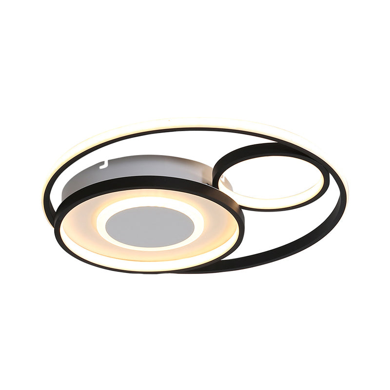 Metallic Multiple Circle Flush Mount Lamp Modernist 18"/21.5" Width LED Black Ceiling Mounted Fixture for Bedroom in Warm/White Light