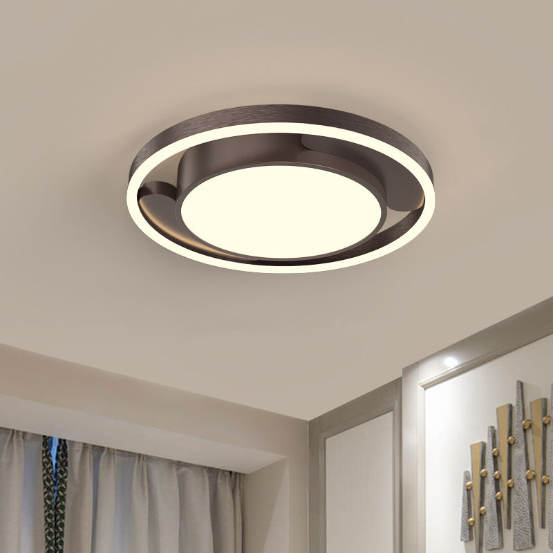 Circle Metallic Flush Ceiling Lighting Modern Gold/Coffee LED Flush Mount Lamp for Living Room, 16"/19.5" Dia