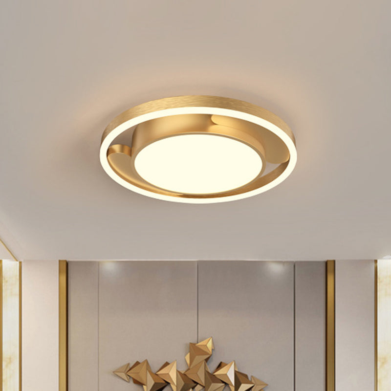 Circle Metallic Flush Ceiling Lighting Modern Gold/Coffee LED Flush Mount Lamp for Living Room, 16"/19.5" Dia