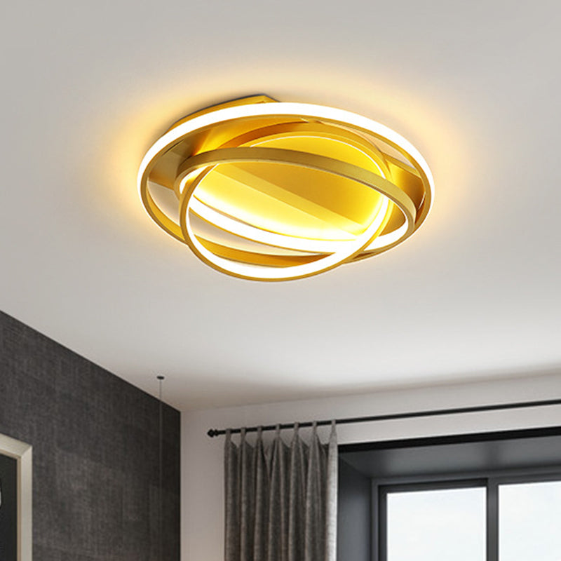 Gold 3-Hoop Flush Mount Lighting Simple LED Metallic Flush Ceiling Lamp Fixture for Sitting Room