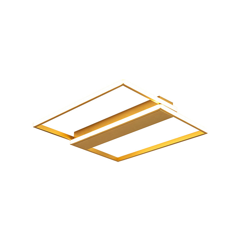 Dual Rectangle Frame Flush Ceiling Light Modernist Metallic Sitting Room LED Flush Mount Lamp in Gold, 16"/19.5" Width