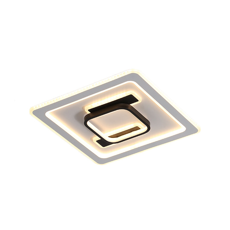 Square Frame Flush Mount Lamp Modernist Metallic Bedroom Black and White LED Flush Mount Fixture in Warm/White Light