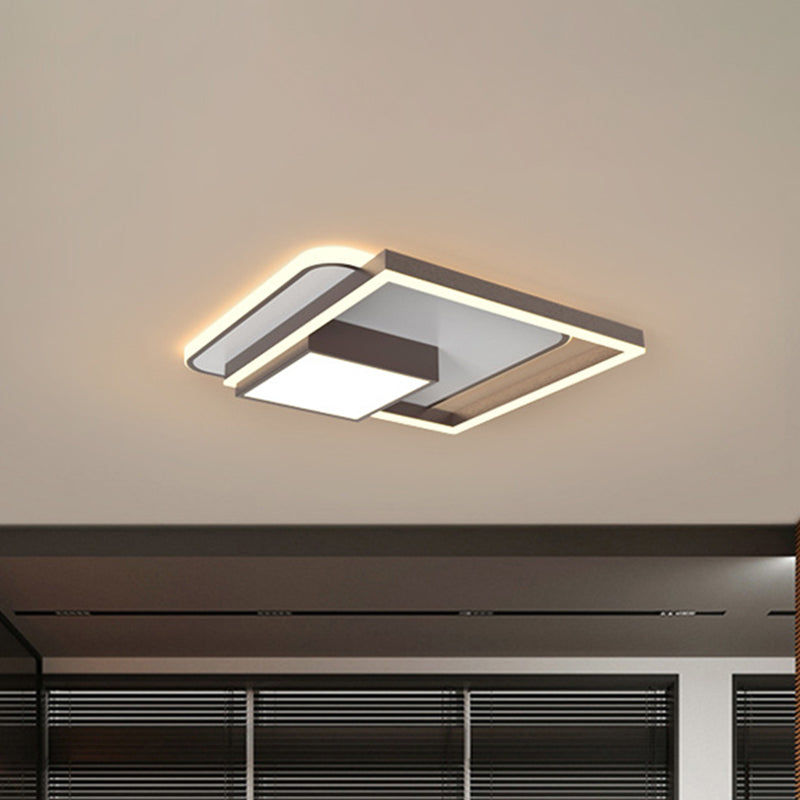 Square Bedroom Flush Mount Fixture Metal 18/21.5 Inch W LED Simplicity Flush Ceiling Light in Gold/White