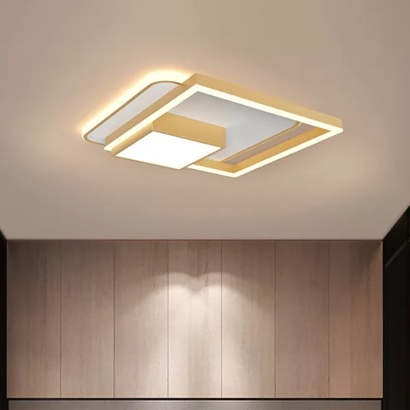 Square Bedroom Flush Mount Fixture Metal 18/21.5 Inch W LED Simplicity Flush Ceiling Light in Gold/White