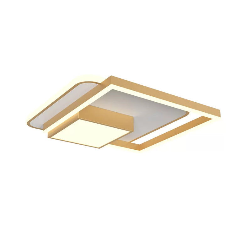 Square Bedroom Flush Mount Fixture Metal 18/21.5 Inch W LED Simplicity Flush Ceiling Light in Gold/White