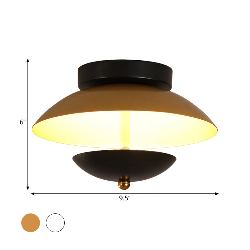 Modern Plate-Shape Ceiling Mounted Light Metallic Hall Aisle LED Flush Lamp Fixture in White/Gold