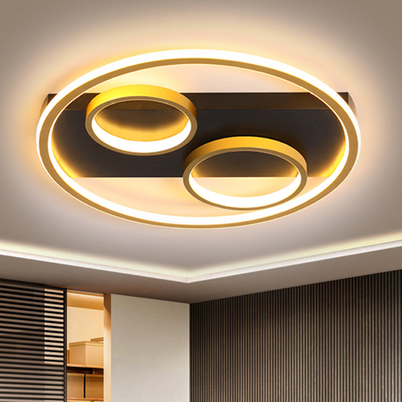 Metallic Circular Ceiling Mounted Fixture Modern LED Black Flush Mount with Rectangle Canopy