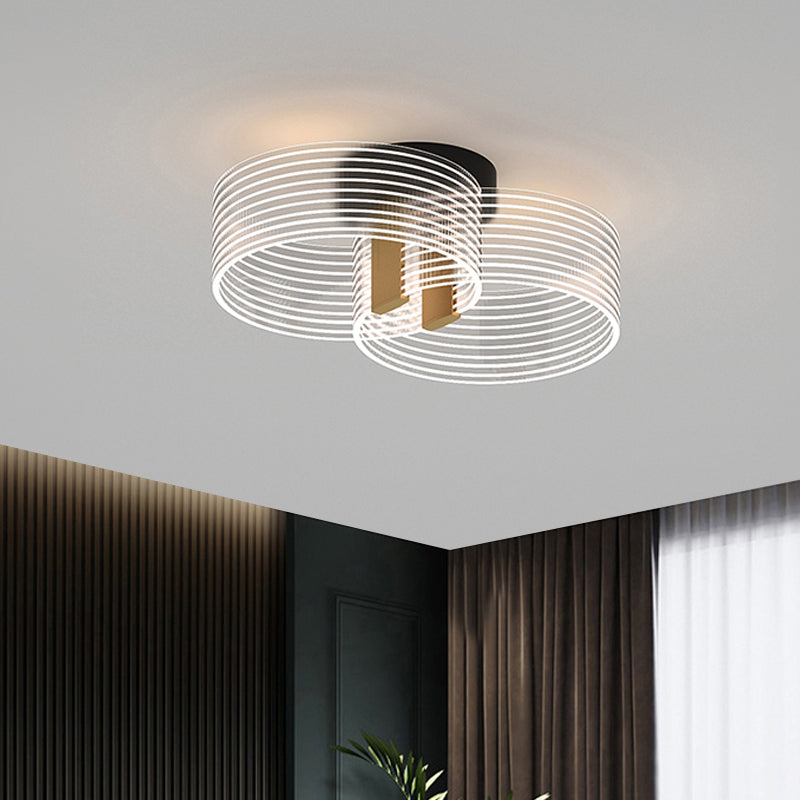 Schwarz-Gold Runde Semi Flush Einfache 2/3/5 Lichter Acryl Deckenmontage Leuchte für Wohnzimmer