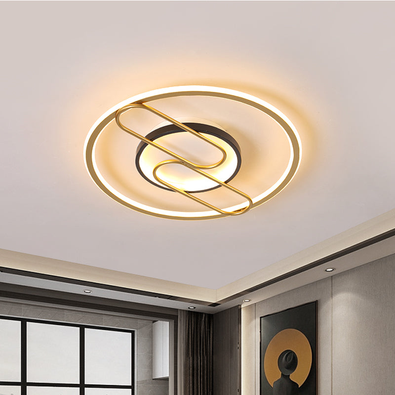 Simplicity Ring and Oval Semi Flush Metal Sleeping Room LED Ceiling Light in Gold, 16"/19.5" Wide