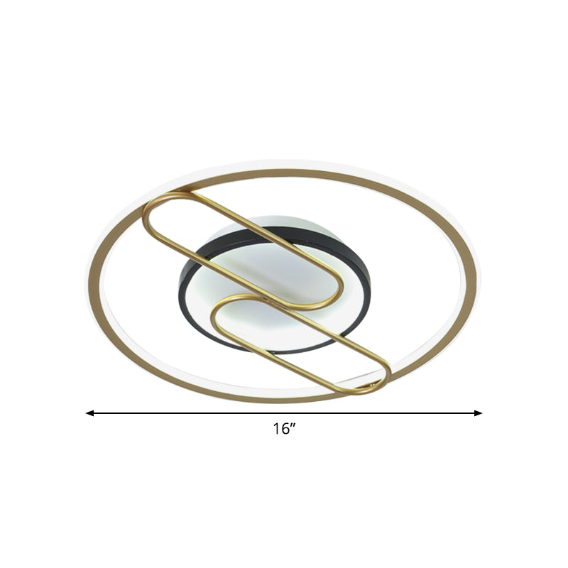 Simplicity Ring and Oval Semi Flush Metal Sleeping Room LED Ceiling Light in Gold, 16"/19.5" Wide