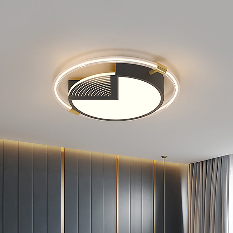 Black Circle Ceiling Mounted Light Contemporary LED Metallic Flush Lamp for Sleeping Room, 16"/19.5" W