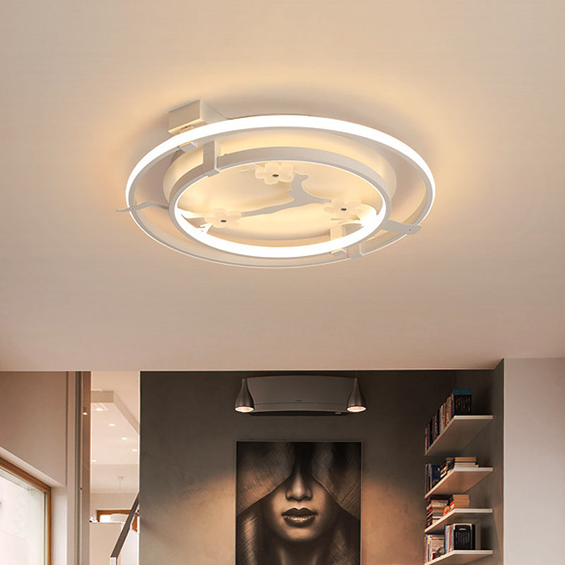 Ring Semi Mount Lighting Minimalist Metal 17"/21"/25" W LED White Ceiling Flush with Floral Design in Warm/White Light