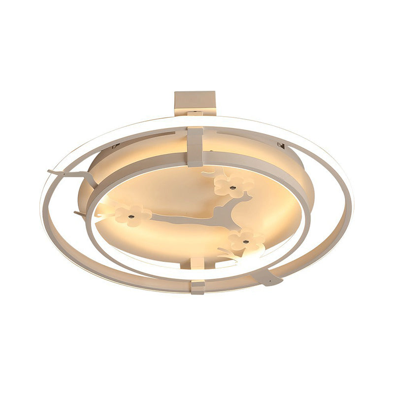 Ring Semi Mount Lighting Minimalist Metal 17"/21"/25" W LED White Ceiling Flush with Floral Design in Warm/White Light