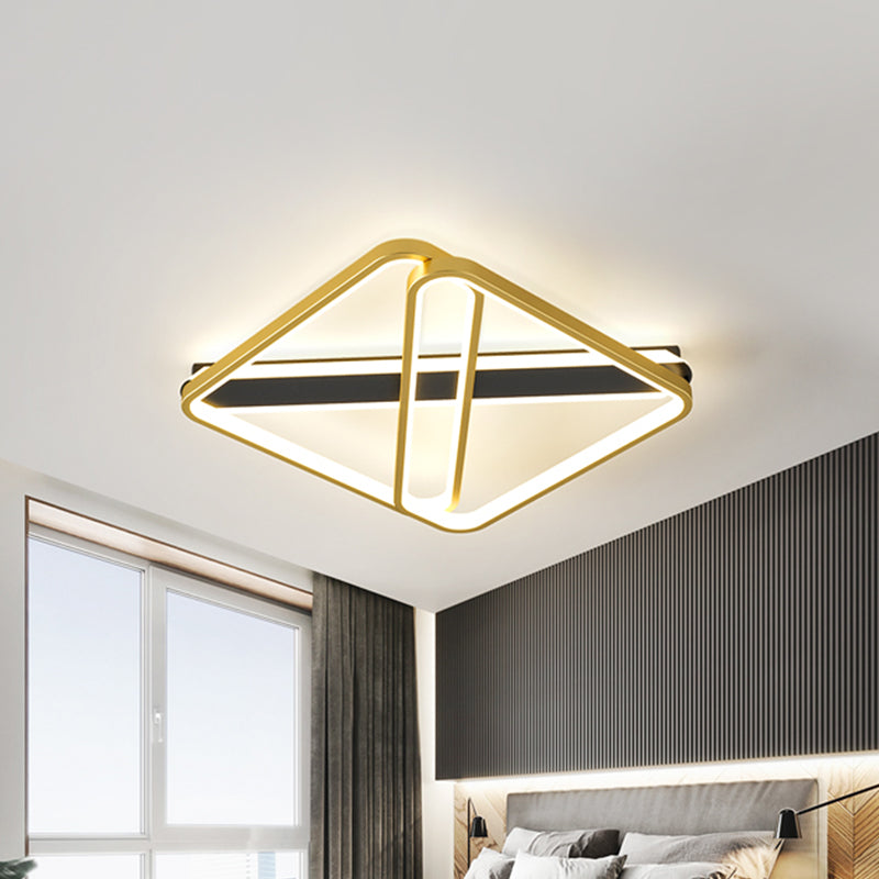 Modernist LED Semi-Flush Mount Gold Squared Ceiling Fixture with Metallic Shade in Warm/White Light
