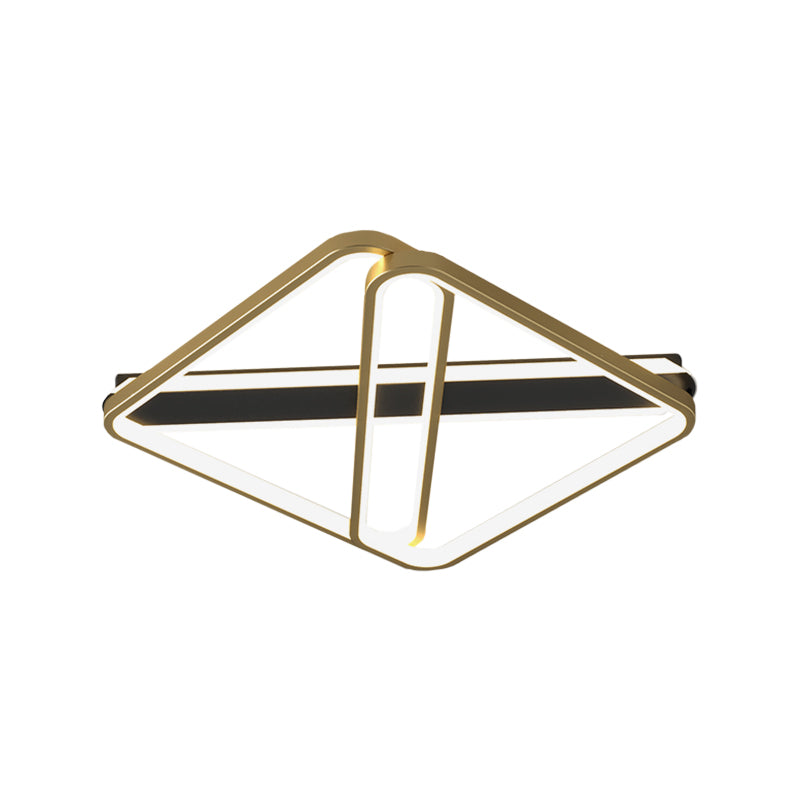 Modernist LED Semi-Flush Mount Gold Squared Ceiling Fixture with Metallic Shade in Warm/White Light