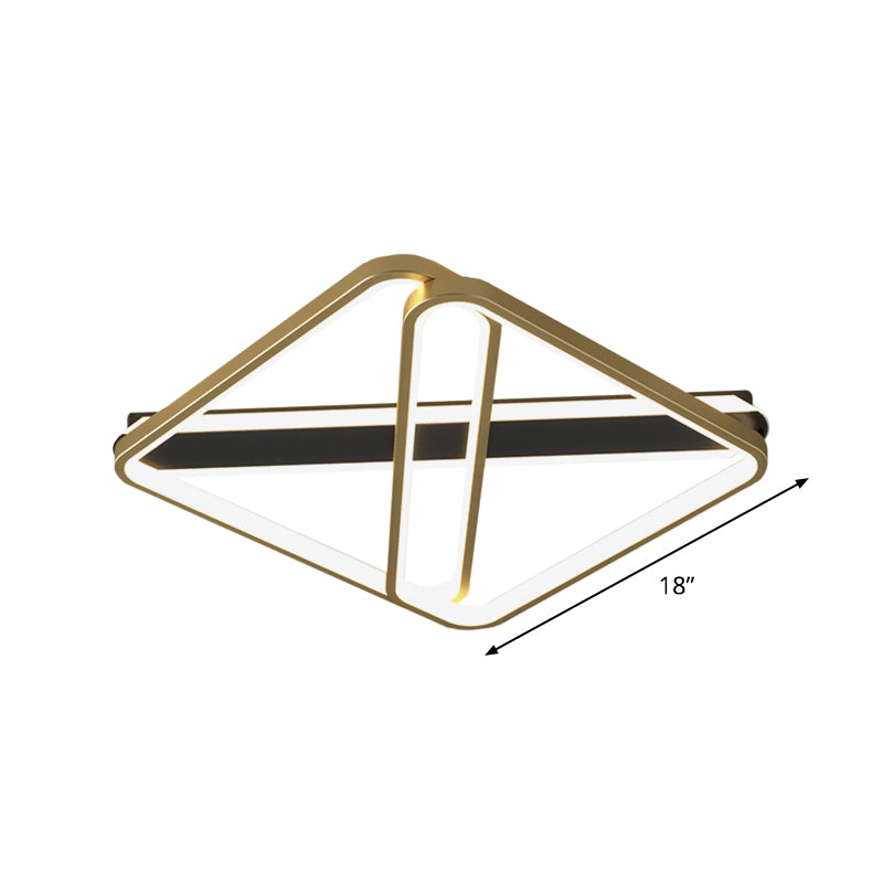 Modernist LED Semi-Flush Mount Gold Squared Ceiling Fixture with Metallic Shade in Warm/White Light