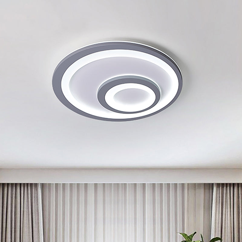 LED Bedroom Flush Mount Lamp Simplicity Grey Ceiling Flush with Round Metal Shade in Warm/White Light, 16"/19.5"/23.5" W