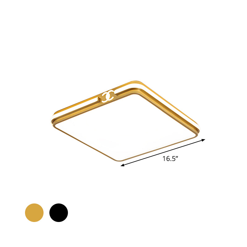 16.5"/20.5" W LED Bedroom Ceiling Light Fixture Simple Black/Gold Flush Mount Lighting with Square Acrylic Shade in Warm/White Light