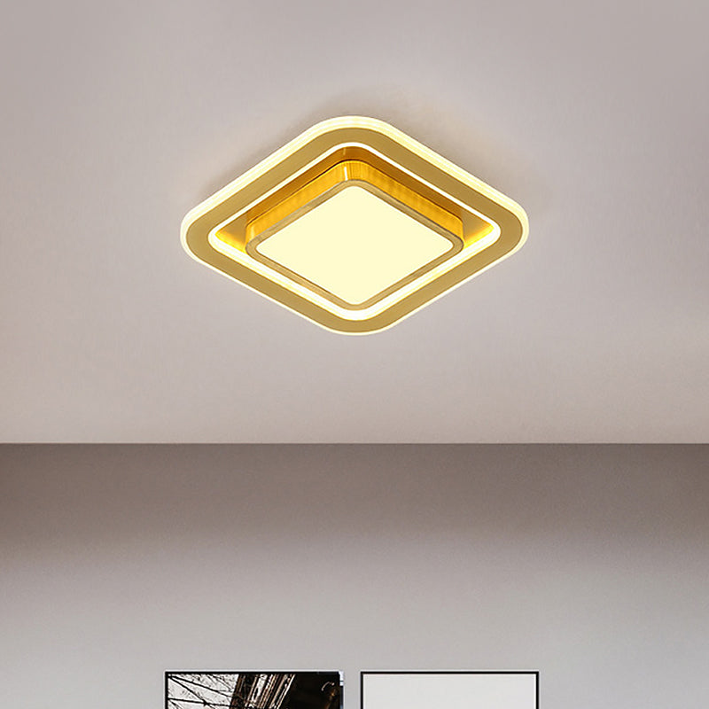 Squared Acrylic Ceiling Mounted Light Simplicity LED Gold Flush Mount Lamp for Hallway