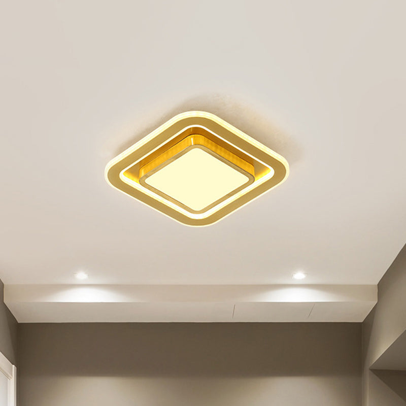Squared Acrylic Ceiling Mounted Light Simplicity LED Gold Flush Mount Lamp for Hallway