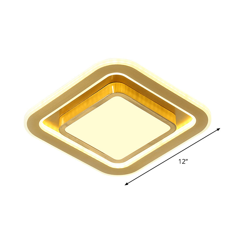 Squared Acrylic Ceiling Mounted Light Simplicity LED Gold Flush Mount Lamp for Hallway