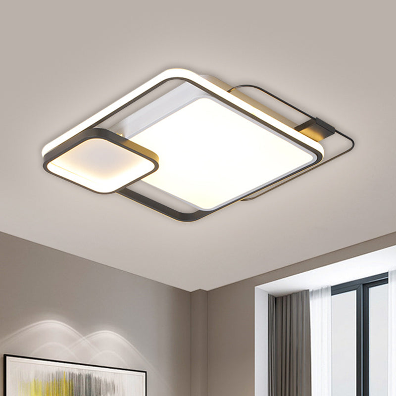 Contemporary Square Flush Light Fixture Metallic LED Bedroom Flush Mount Lamp in Black