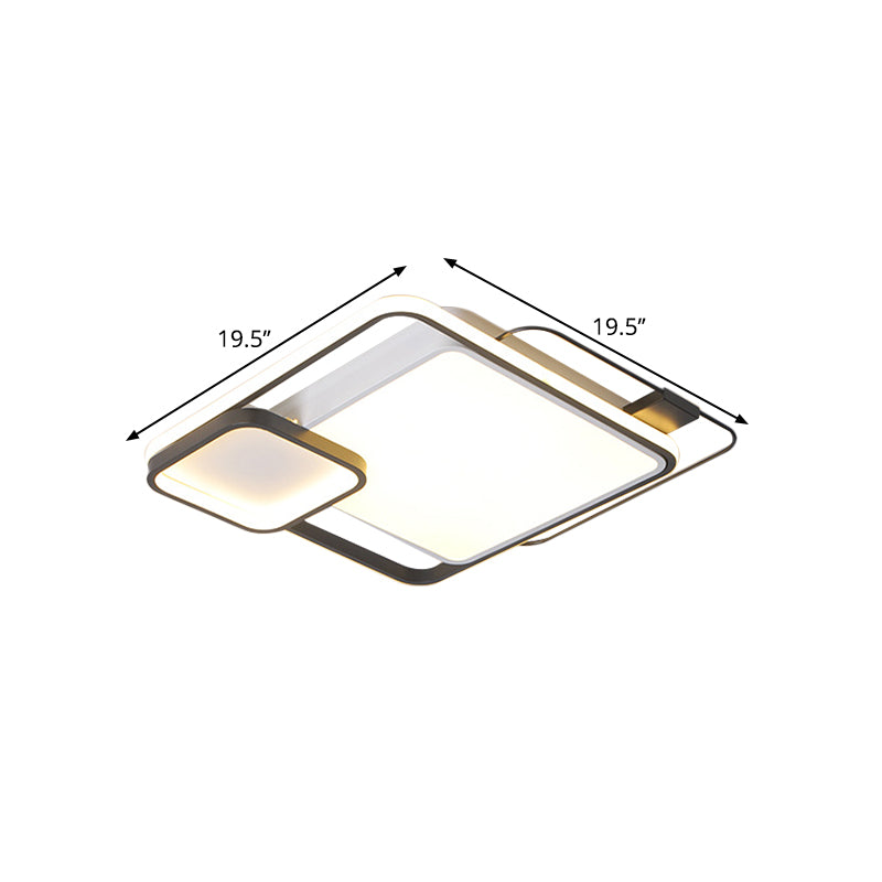Contemporary Square Flush Light Fixture Metallic LED Bedroom Flush Mount Lamp in Black