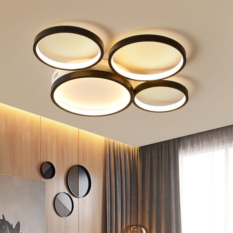 19"/23" W Round Flush Ceiling Light Nordic Acrylic LED Black Flush Mount Lamp for Bedroom
