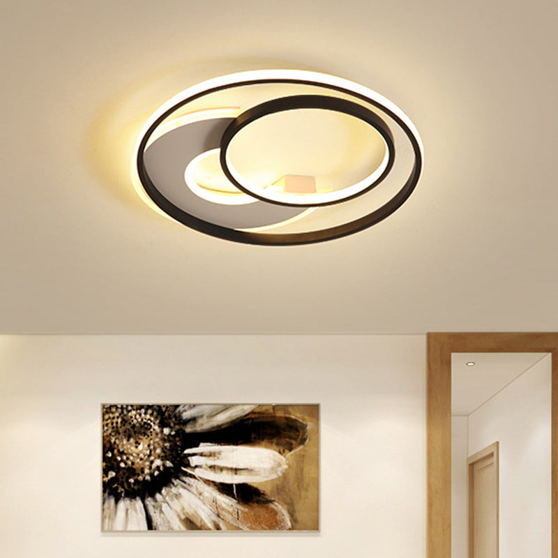 Metal Circular Flush Mount Contemporary 16"/19.5" Wide LED Flush Light Fixture in Black, Warm/White Light