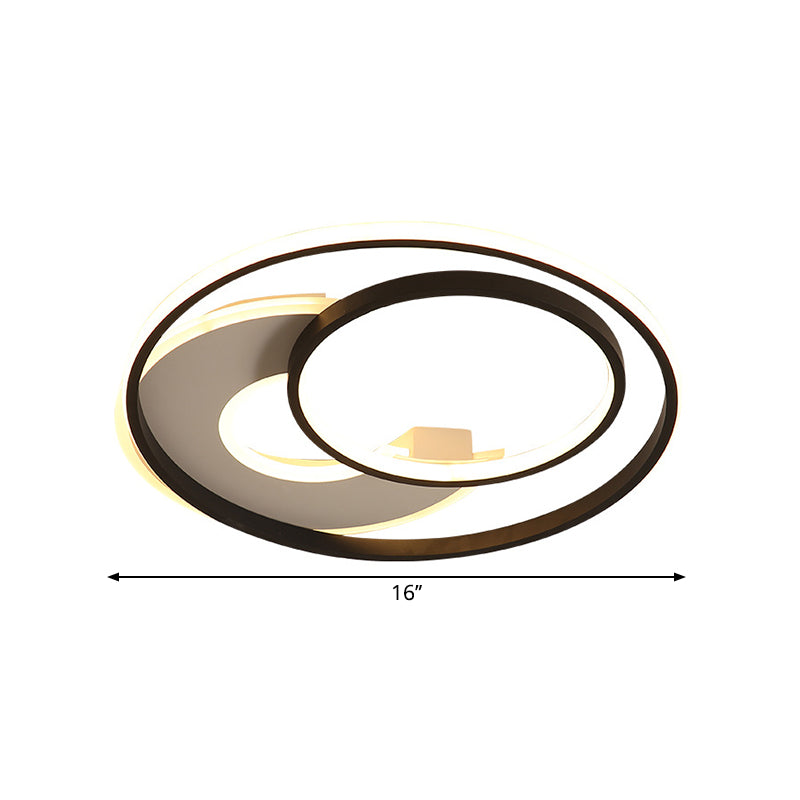 Metal Circular Flush Mount Contemporary 16"/19.5" Wide LED Flush Light Fixture in Black, Warm/White Light