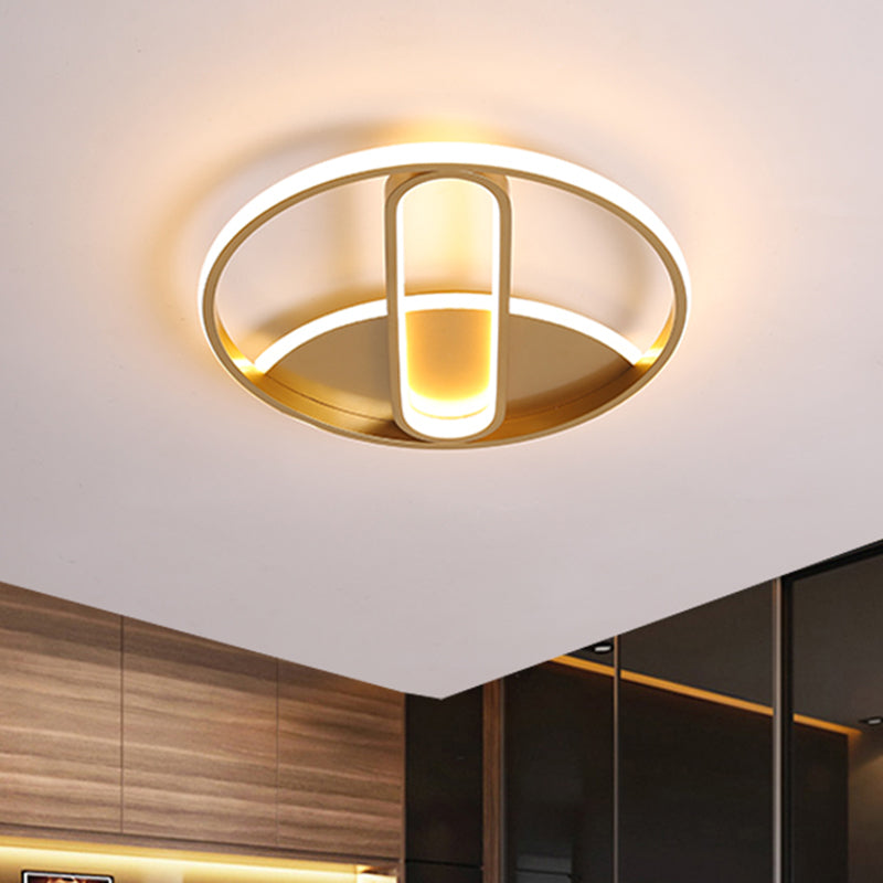 Metallic Circle Flush Ceiling Light Modern LED Flush Mount Lighting in Gold with Inner Oval Design, 16"/19.5" W
