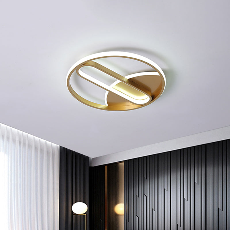 Metallic Circle Flush Ceiling Light Modern LED Flush Mount Lighting in Gold with Inner Oval Design, 16"/19.5" W