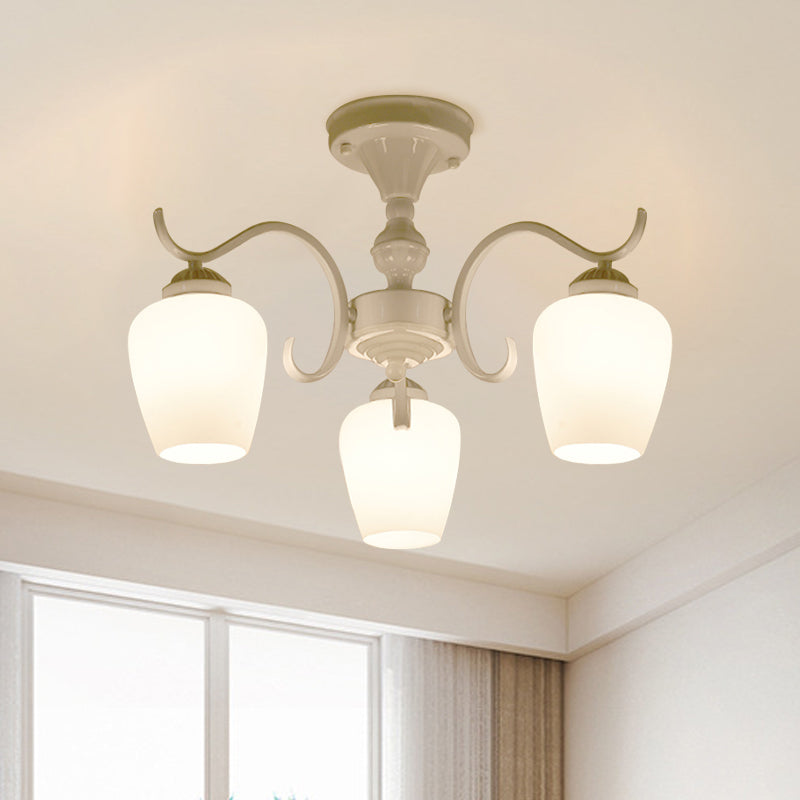 18.5"/24.5" W White 6-Light Ceiling Lamp Countryside Opaline Glass Cone Semi Flush Chandelier