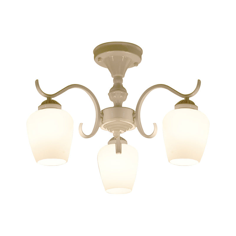 18.5"/24.5" W White 6-Light Ceiling Lamp Countryside Opaline Glass Cone Semi Flush Chandelier