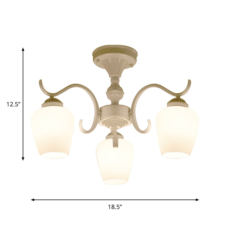 18.5"/24.5" W White 6-Light Ceiling Lamp Countryside Opaline Glass Cone Semi Flush Chandelier
