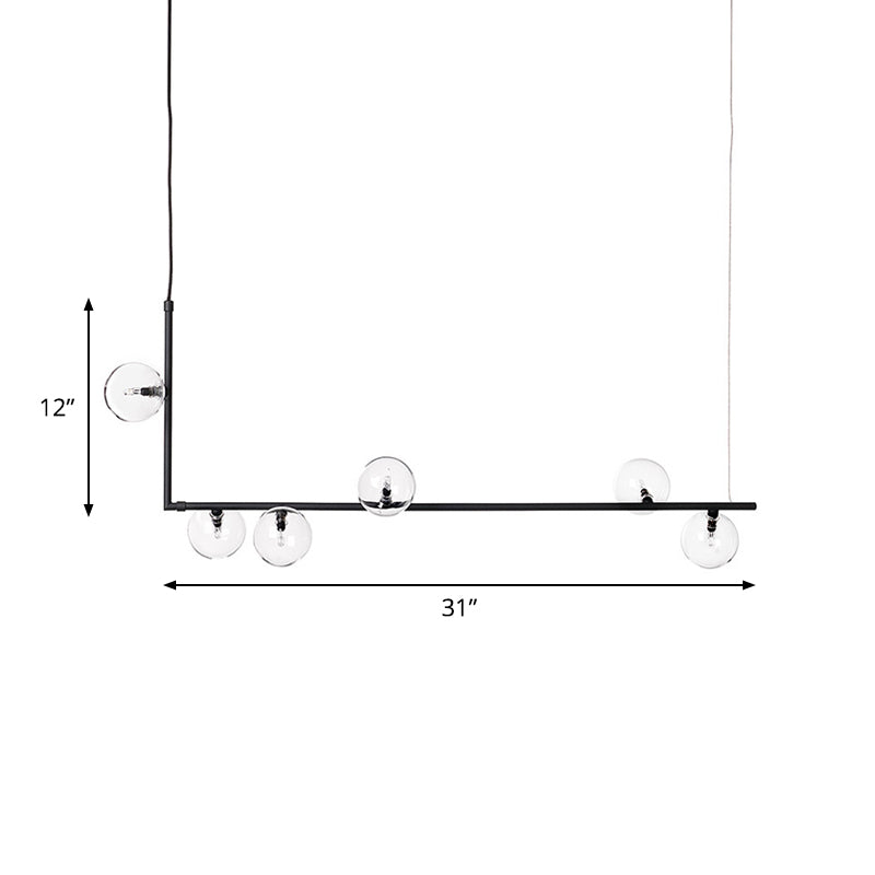 Globe Globe Globe Island Pendant moderniste 6 bulbes de lampe suspendue en noir avec cadre à angle droit, lumière chaude / blanche