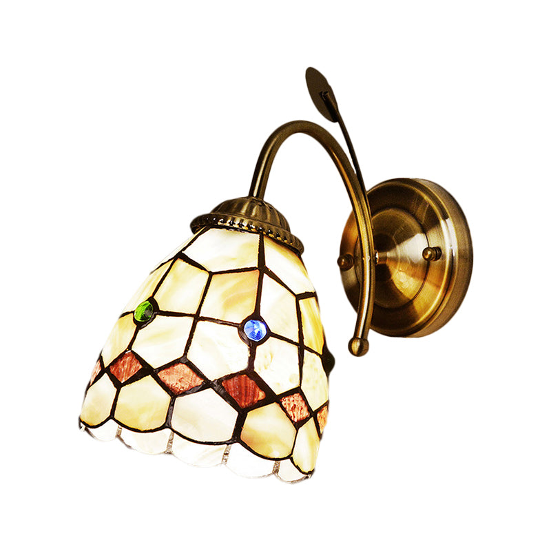 Baroque Grid Dome Wall Lighting Ideas 1 Light Shell Wall Mounted Lamp in Gold with Arched Arm