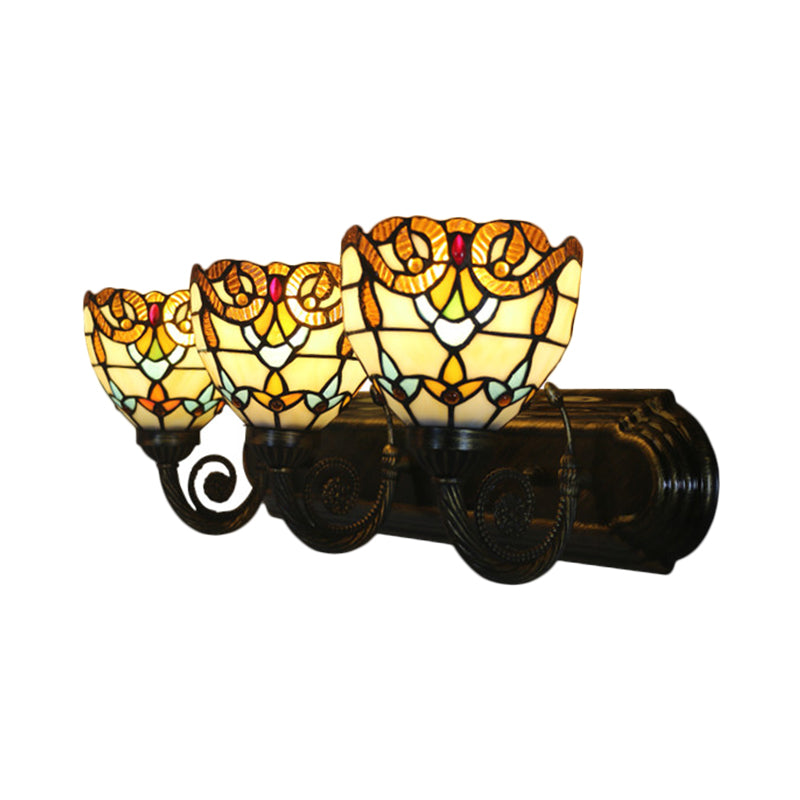Stained Glass Brass Wall Lamp Scalloped Dome 3 Heads Tiffany Wall Mounted Lighting for Corridor