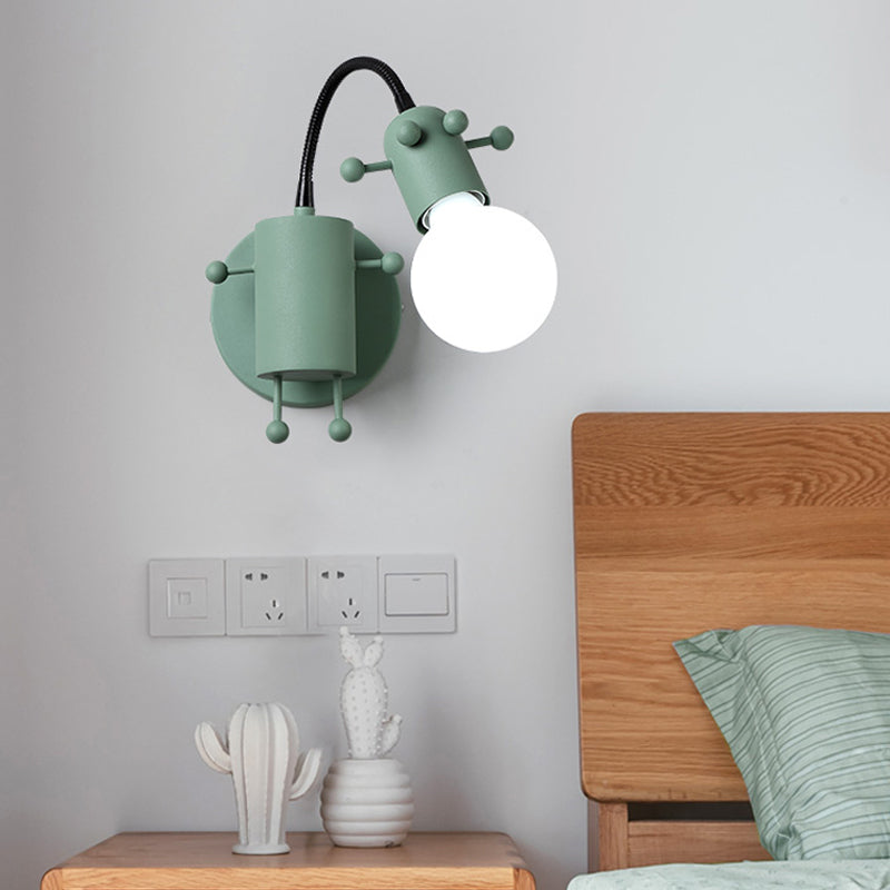 Robot Wall Mount Lighting Nordic Style Metal 1 Head Grey/White/Green Wall Lamp Fixture with Swing Arm