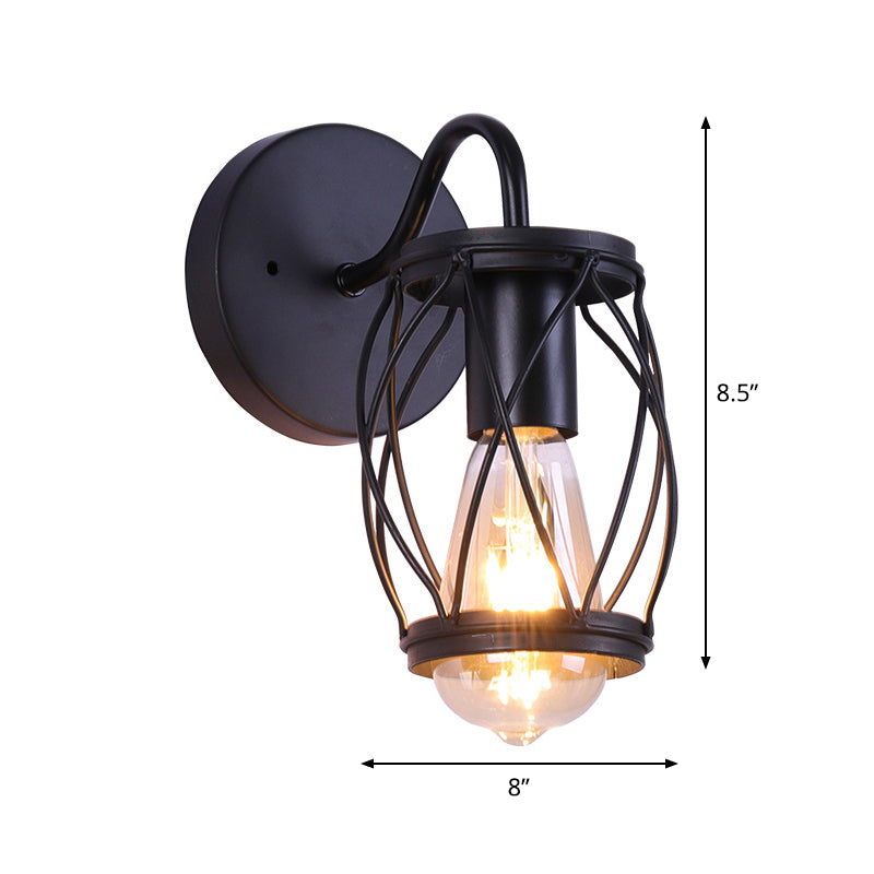 Marco de tambor de cintura Lámpara de pared de restaurante Vintage 1 Luz de la pared negra de la pared de la pared del monte de la pared