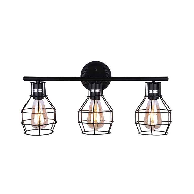 Industrial Torpedo Cage Wall Lamp 3 Lights Metallic Wall Lighting Fixture in Black