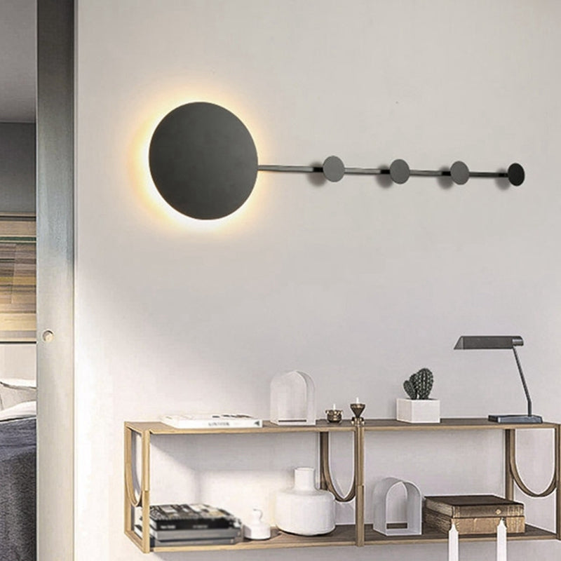 Circle Wall Mount Light Fixture Modernist Metal Black/White LED Wall Sconce with Hook Design in Warm/White Light