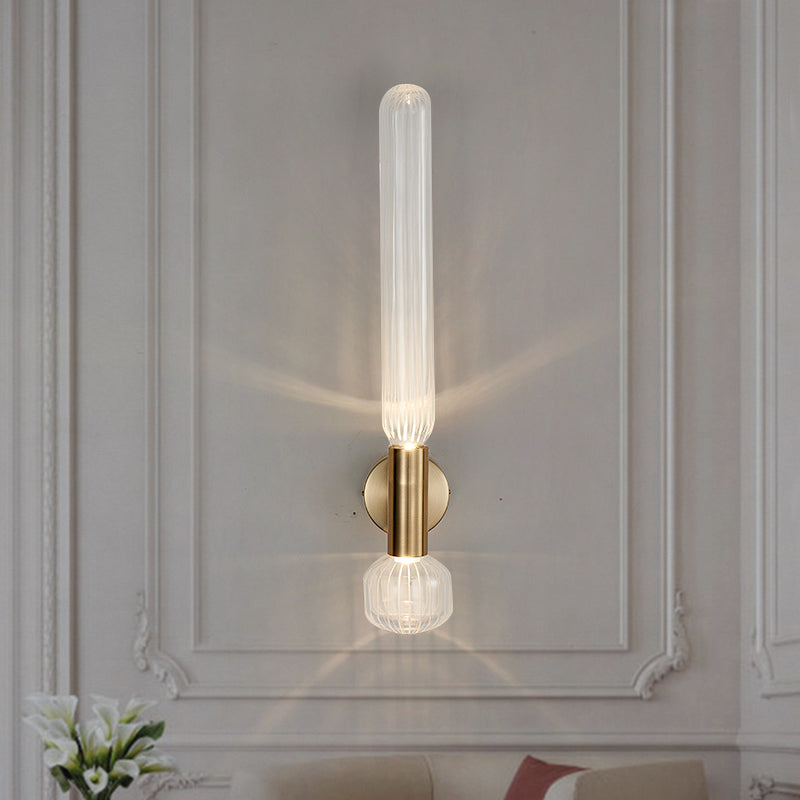 Tube Bedroom Wall Lighting Fixture Clear Glass LED Nordic Wall Light Fixture in Gold