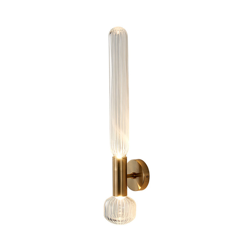 Tube Bedroom Wall Lighting Fixture Clear Glass LED Nordic Wall Light Fixture in Gold