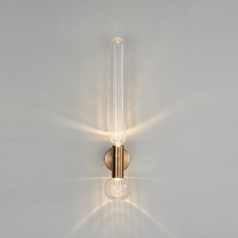 Tube Bedroom Wall Lighting Fixture Clear Glass LED Nordic Wall Light Fixture in Gold